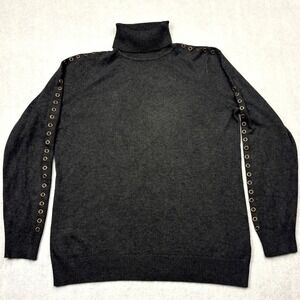 Joseph A Sweater Womens Large Charcoal Grey Grommet Sleeve Turtleneck Pullover L